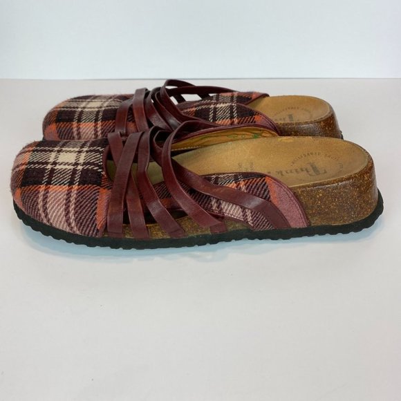Think! Clogs 8 8.5 Plaid Leather Strappy‎ Comfort Slides Shoes Sandals 39 - Picture 6 of 11